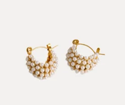 18K Chunky Round Mini Pearl Hoops