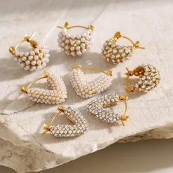 18K Chunky Round Mini Pearl Hoops