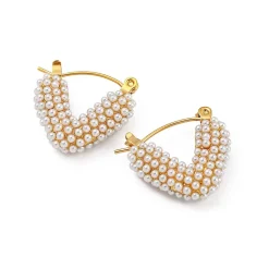 18K Chunky V Shape Mini Pearl Hoops