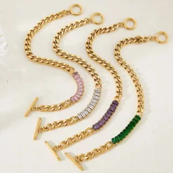 18K Clear CZ Chain Link Bracelet