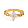 18K Clear CZ Clover Flower Rollie Ring