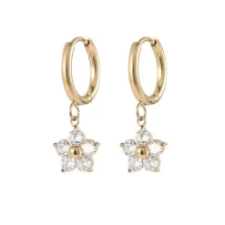 18K Clear Flower Charm Huggies