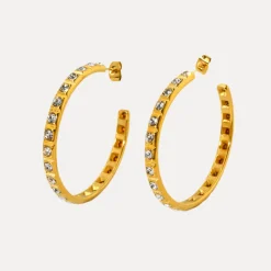 18K C-shaped Full Diamond Earrings