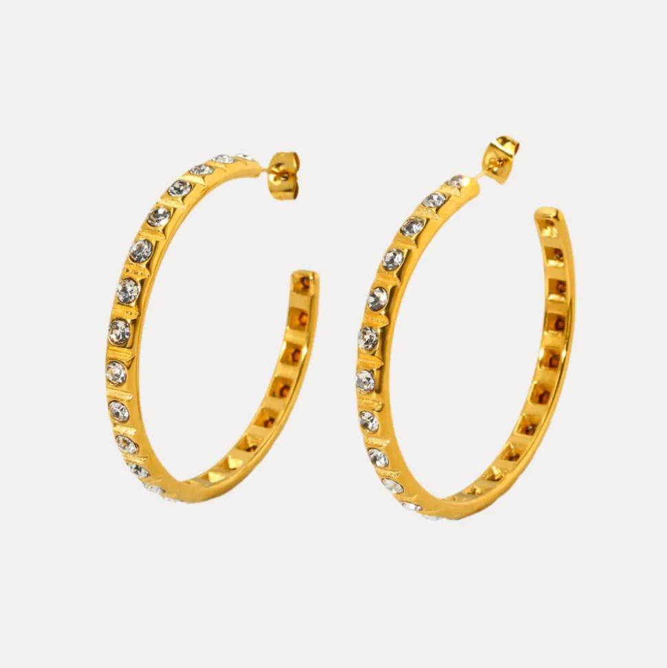 18K C-shaped Full Diamond Earrings