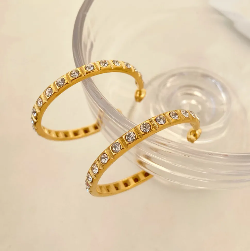 18K C-shaped Full Diamond Earrings