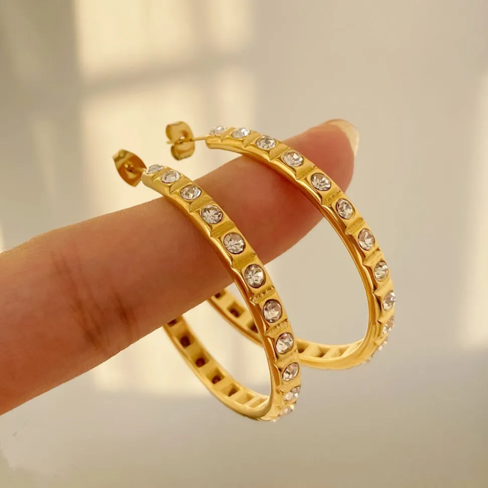 18K C-shaped Full Diamond Earrings