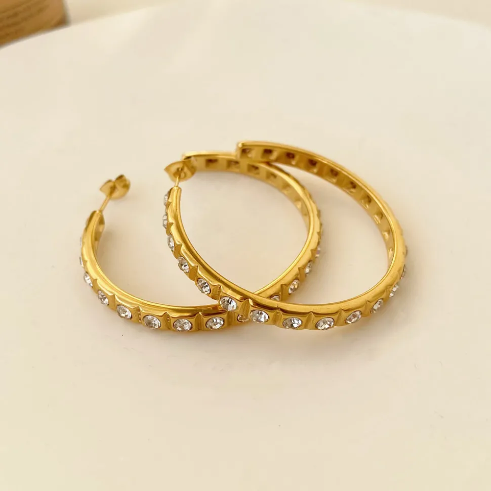 18K C-shaped Full Diamond Earrings