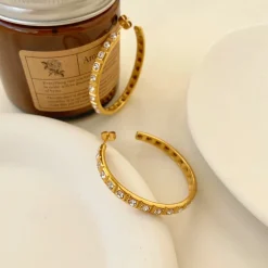 18K C-shaped Full Diamond Earrings