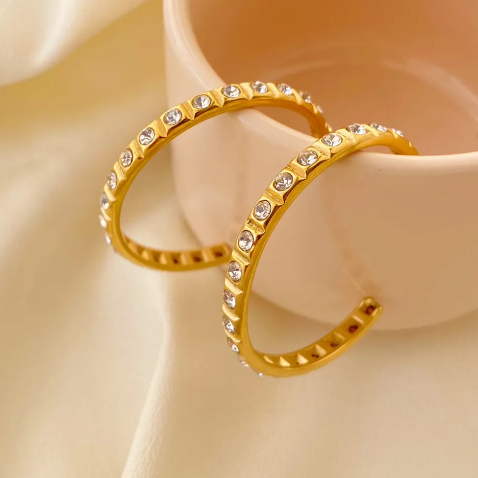 18K C-shaped Full Diamond Earrings