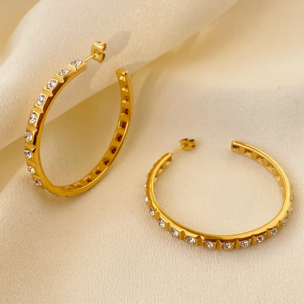 18K C-shaped Full Diamond Earrings