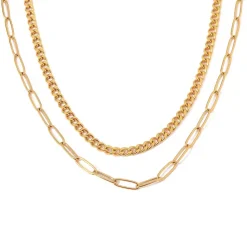 18K Cuban and Paper Clip Layered Necklace