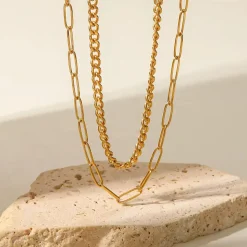 18K Cuban and Paper Clip Layered Necklace