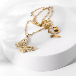 18K CZ Butterfly Necklace