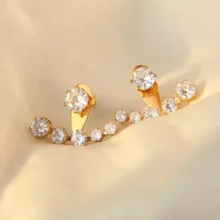 18K CZ Lined Stud Earrings