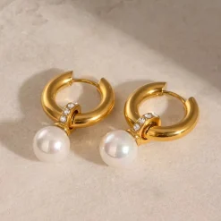 18K CZ Pearl Pendant Earrings