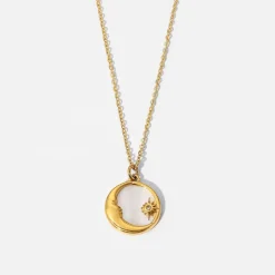 18K Dainty Chain Celestial Mother of Pearl  Necklace