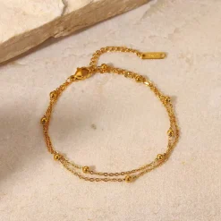 18K Dainty Layered Dotted Bracelet