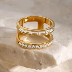 18K Double Band Rings, Clear