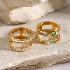 18K Double Band Rings, Clear