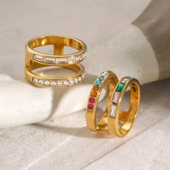 18K Double Band Rings, Clear