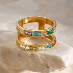 18K Double Band Rings, Multi Colored