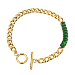 18K Emerald CZ Chain Link Bracelet, Emerald