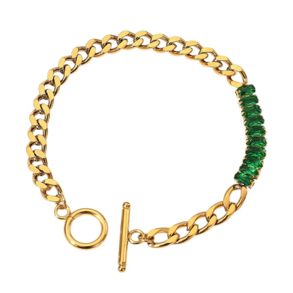 18K Emerald CZ Chain Link Bracelet, Emerald