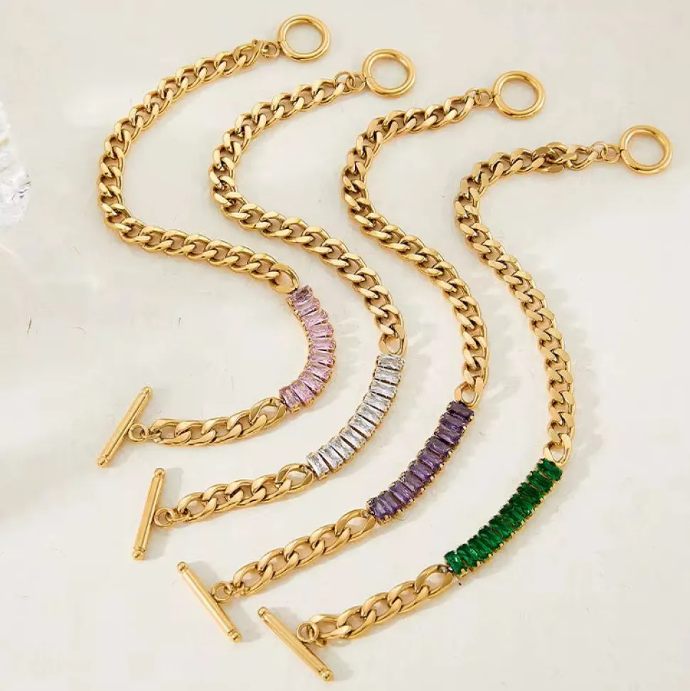 18K Emerald CZ Chain Link Bracelet, Emerald