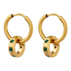 18K Emerald Green CZ Double Hoop Earrings