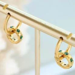 18K Emerald Green CZ Double Hoop Earrings