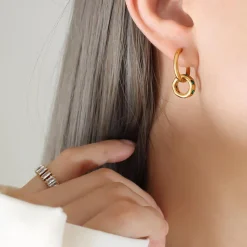 18K Emerald Green CZ Double Hoop Earrings