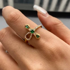 18K Emerald Zircon Cross Ring