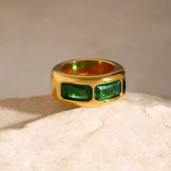 18K Eternity Wide Band, Emerald