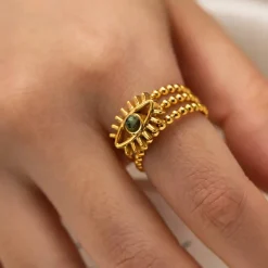 18K Evil Eye Natural Stone Ring