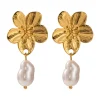 18K Flower Baroque Pearl Drop Earrings
