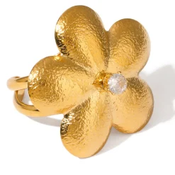 18K Flower CZ Statement Ring