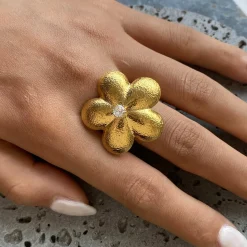 18K Flower CZ Statement Ring