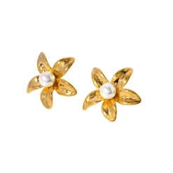 18K Flower Pearl Earring