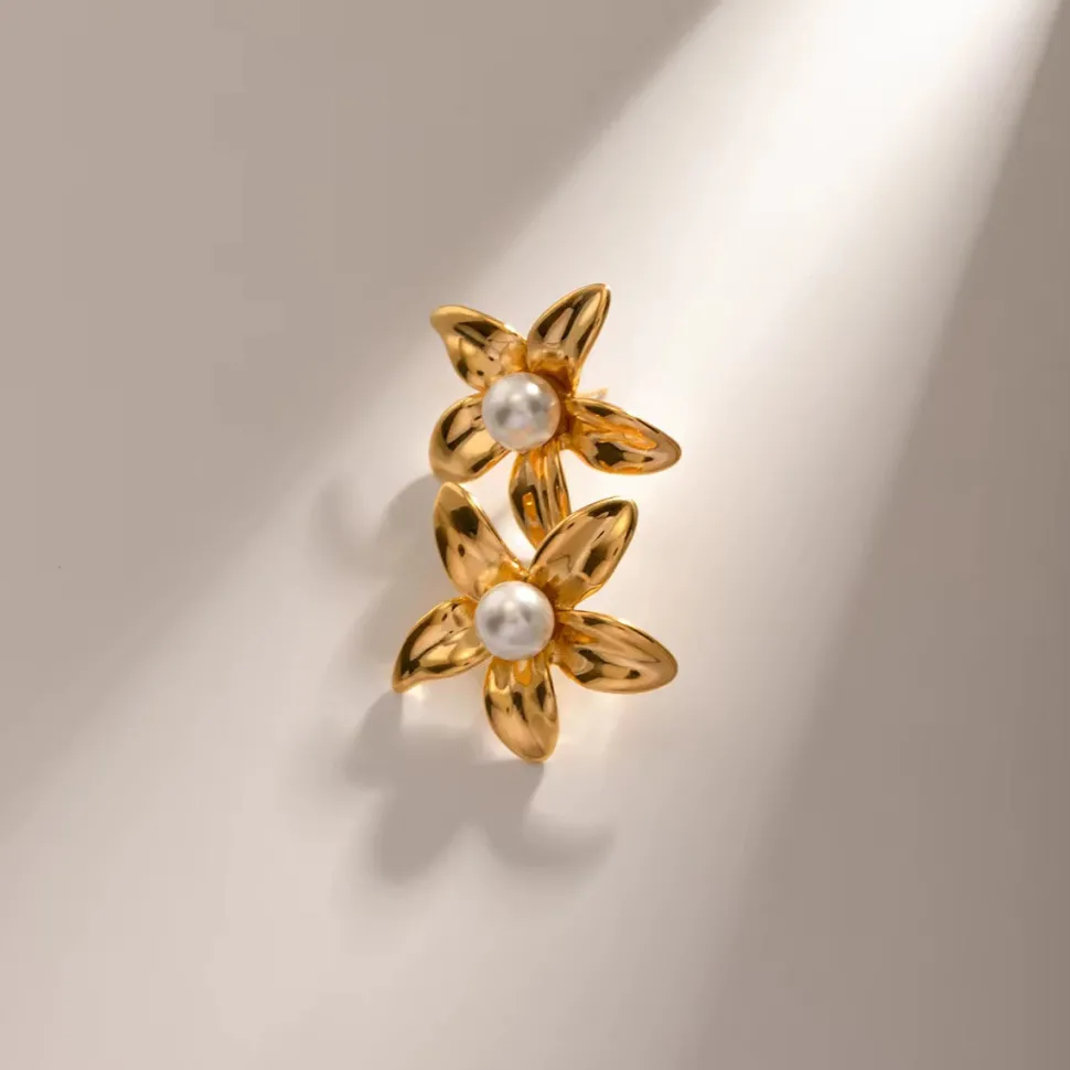 18K Flower Pearl Earring