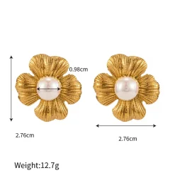 18K Flower Pearl Statement Studs