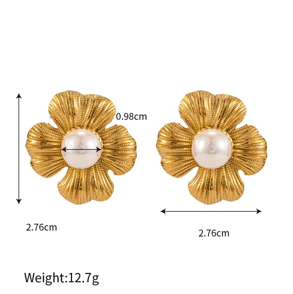 18K Flower Pearl Statement Studs