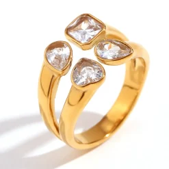 18K Four Stone Ring, Clear