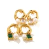 18K French Style Pearl Zircon Stud Earrings