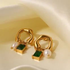 18K French Style Pearl Zircon Stud Earrings