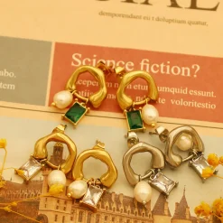 18K French Style Pearl Zircon Stud Earrings