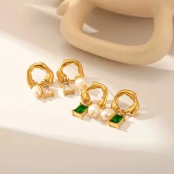 18K French Style Pearl Zircon Stud Earrings