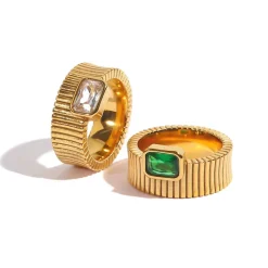18K French Textured Baguette CZ Ring