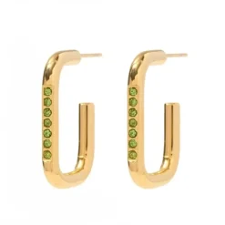 18K Geometric Peridot Open Rectangle Hoops