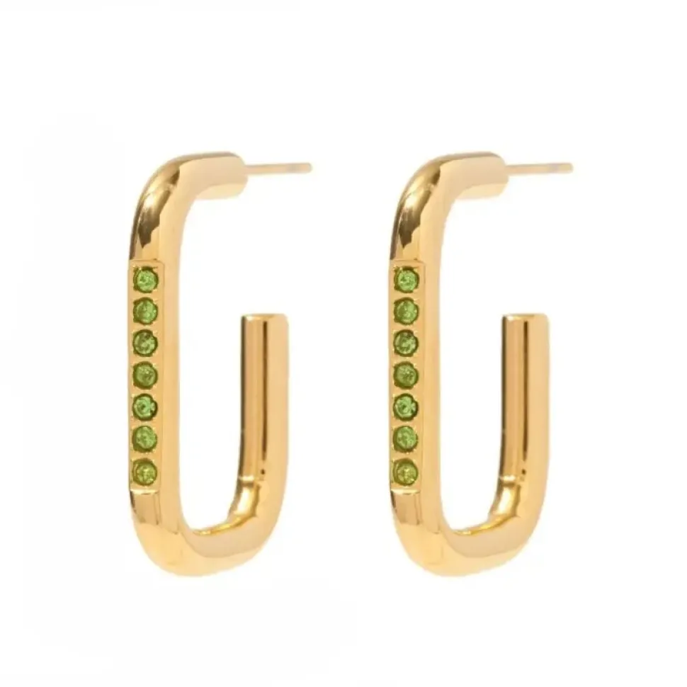 18K Geometric Peridot Open Rectangle Hoops