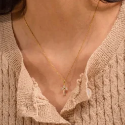 16K Gold Filled Dainty Chain Clear CZ Cross Necklace